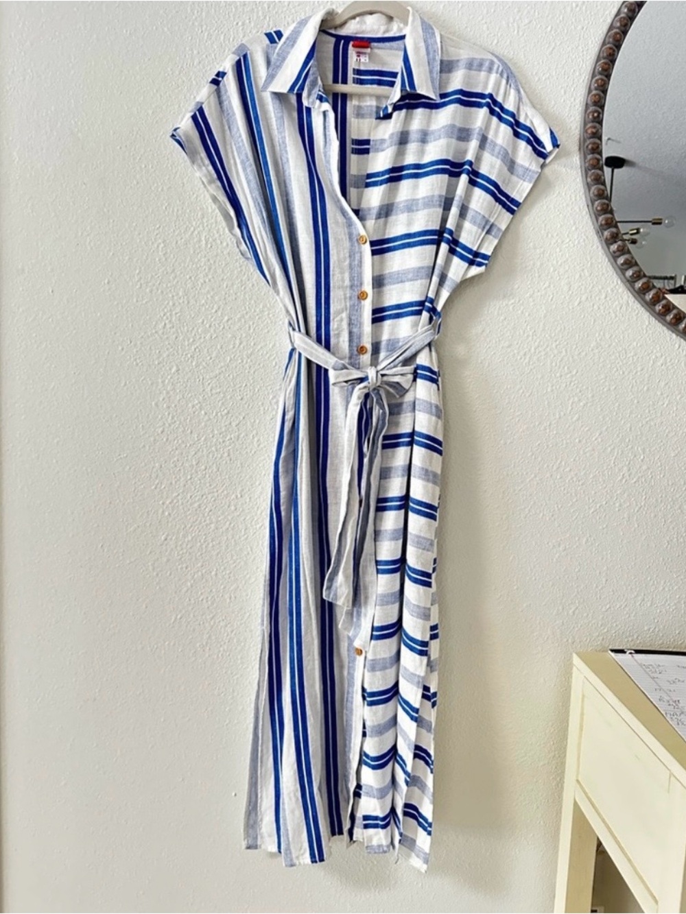 Red Carter 55% Linen Striped Shirt Dress. EU Sz M- fits like an 8-10 US Ex Cond